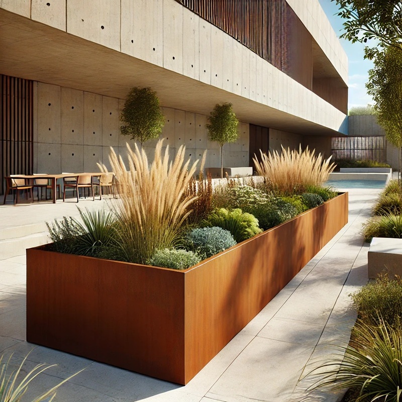 Cortenstaal plantenbak rechthoekig – 250 x 50 x 40 cm