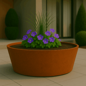 Cortenstaal plantenbak conisch rond (modulair aan te passen) 100 x 120 x 30 cm