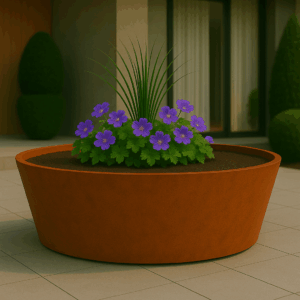 Cortenstaal plantenbak conisch rond (modulair aan te passen) 120 x 140 x 30 cm