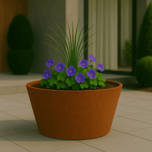 Cortenstaal plantenbak conisch rond (modulair aan te passen) 60 x 70 x 30 cm