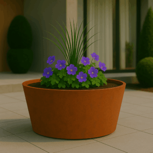 Cortenstaal plantenbak conisch rond (modulair aan te passen) 70 x 80 x 30 cm