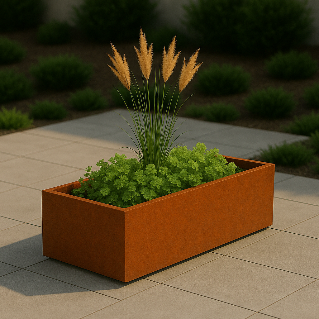Cortenstaal plantenbak rechthoekig (modulair aan te passen) 100 x 50 x 30 cm
