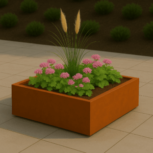 Cortenstaal plantenbak rechthoekig (modulair aan te passen) 100 x 80 x 30 cm