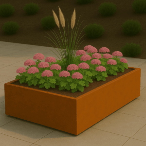 Cortenstaal plantenbak rechthoekig (modulair aan te passen) 120 x 100 x 30 cm