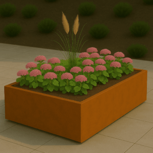 Cortenstaal plantenbak rechthoekig (modulair aan te passen) 150 x 100 x 30 cm