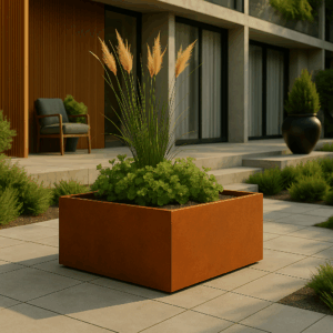Cortenstaal plantenbak vierkant (modulair aan te passen) 100 x 100 x 30 cm