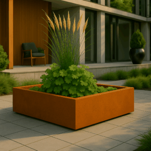 Cortenstaal plantenbak vierkant (modulair aan te passen) 150 x 150 x 30 cm