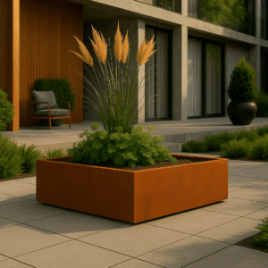 Cortenstaal plantenbak vierkant (modulair aan te passen) 200 x 200 x 30 cm